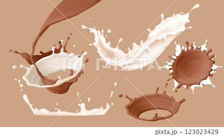 Dynamic milk and chocolate splash collection 123023429