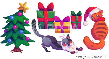 Cartoon holiday composition with cute pets 123023455