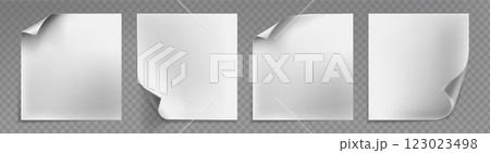 Paper sheets with curled corner folds set 123023498