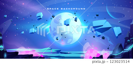 Blue space background with planet surface 123023514