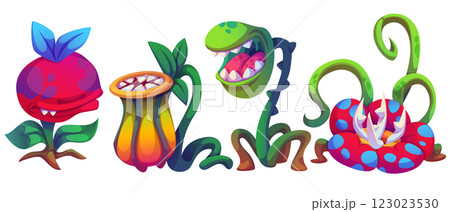 Scary carnivorous plant monsters with sharp teeth. 123023530