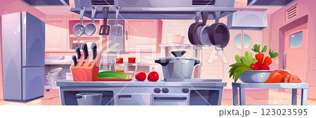 Cartoon restaurant kitchen interior 123023595