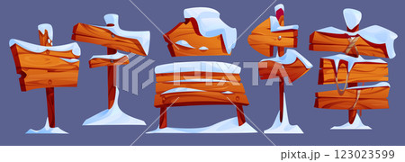 Snowy wooden signboard collection 123023599