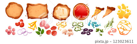 Pizza top cartoon ingredient set 123023611