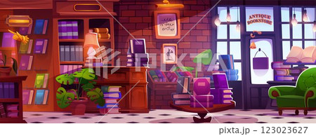 Antique bookstore interior with cozy atmosphere 123023627