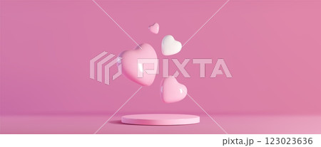 Love concept podium mockup with floating heart 123023636