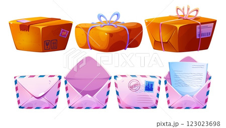 Postal set with parcel boxes and mail envelopes Postal set with parcel boxes and mail envelopes 123023698