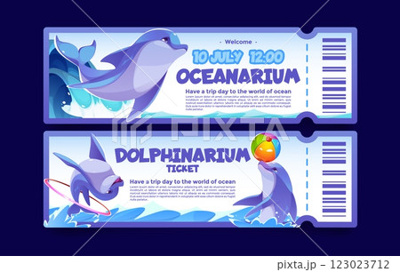 Cute dolphinarium ticket design 123023712