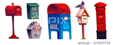 Mailbox collection with different postal designs 123023718