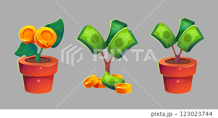 Money tree cartoon set 123023744
