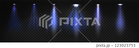 Blue spotlight beams set on transparent background 123023753