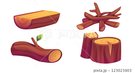 Wood elements set with chopped lumber 123023803