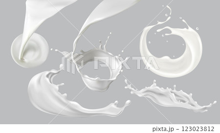 Milk splash collection with dynamic liquid shapes 123023812