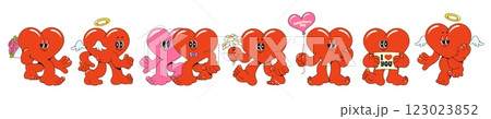 Retro heart character sticker. Groovy love icon 123023852