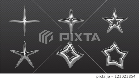 3D y2k metallic star shapes set 123023854