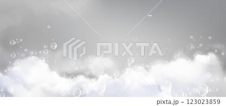 Foam bubbles floating on white suds 123023859