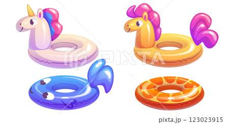 Pool ring set with cute animal designs 123023915