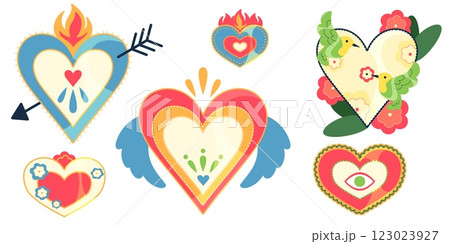 Mexican folk heart set with ornate details 123023927