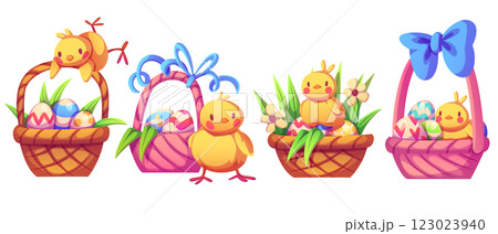 Easter basket collection with yellow chicks 123023940
