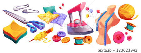 Cartoon sewing accessories collection 123023942