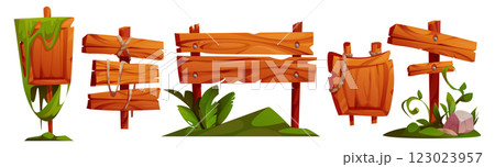 Jungle wood sign boards set isolated on white 123023957