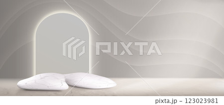 Marble podium with organic natural stone platforms 123023981