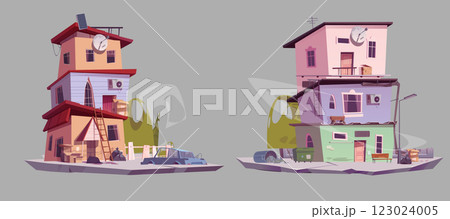 Cartoon multistorey abandoned buildings 123024005