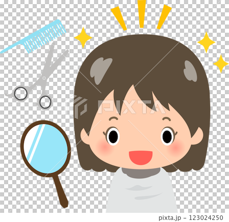 散髪し終わった笑顔の女の子 123024250