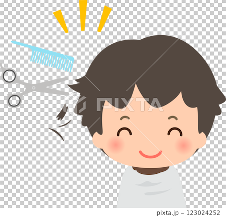 髪を切ってもらっている笑顔の男の子 123024252