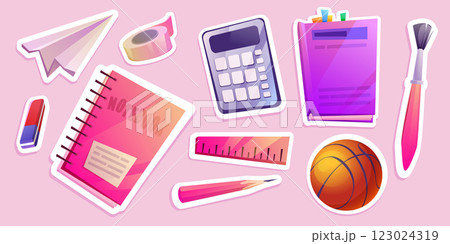 School stationery stickers set isolated 123024319