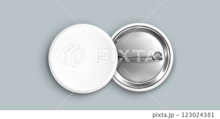 White blank pin button mockup. Round badge vector 123024381