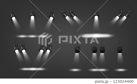 Stage spotlights set isolated on black background 123024400