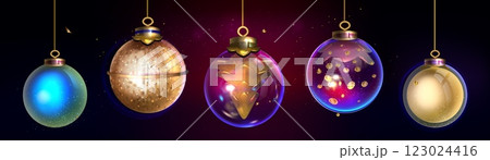 Christmas glass balls set isolated on black 123024416