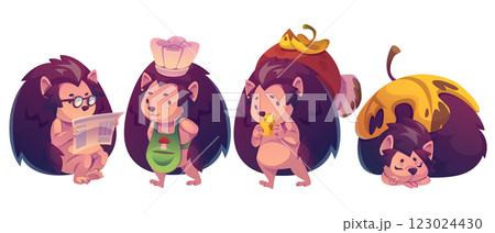 Hedgehog characters set isolated on white Hedgehog characters set isolated on white 123024430