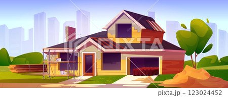 House roof repair and construction work vector 123024452