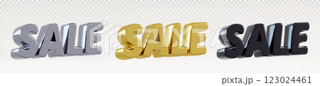 3D sale lettering set in metallic textures 3D sale lettering set in metallic textures 123024461