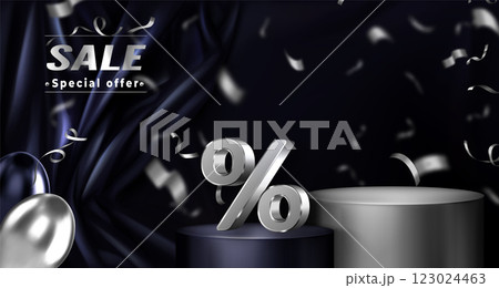 Silver percentage symbol and empty podium Silver percentage symbol and empty podium 123024463