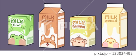 Kawaii milk carton box with character, cute design Kawaii milk carton box with character, cute design 123024495