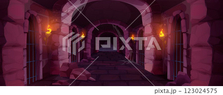 Medieval castle dungeon prison hallway 123024575