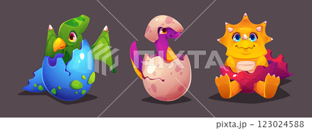 Cute baby reptiles hatching from their eggs. 123024588