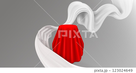 Pedestal draped with red curtain Pedestal draped with red curtain 123024649