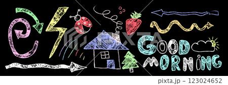 Colorful crayon style chalk child doodles drawings 123024652