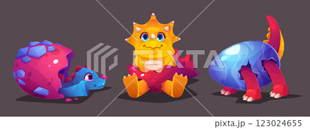 Cute dinosaur baby hatch egg. Dino born vector 123024655
