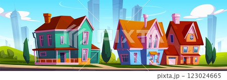 Suburban town street with houses Suburban town street with houses 123024665