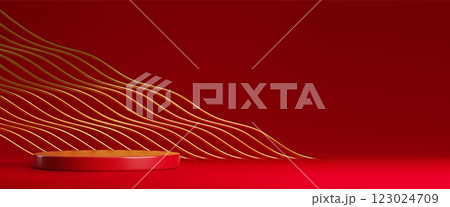 Gold wave and red stage for product background Gold wave and red stage for product background 123024709
