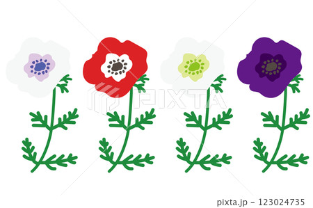 色んな色のアネモネの花のベクターイラスト 123024735
