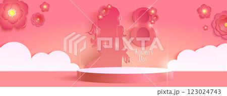 International Women Day banner with podium International Women Day banner with podium 123024743