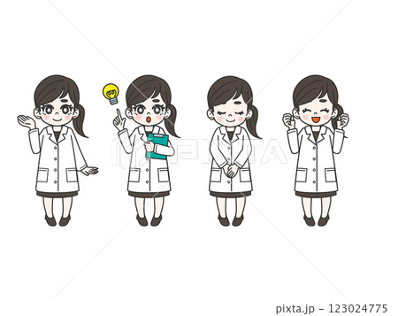 案内・説明・応援する白衣の女性の表情ポーズセット 123024775