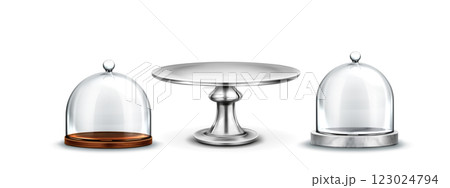 3d glass cake dome. Realistic stand with cover 123024794