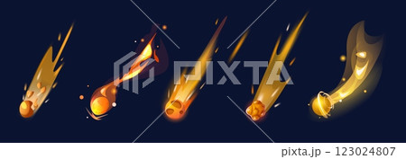 Asteroid comet fall on high speed with fire trail 123024807